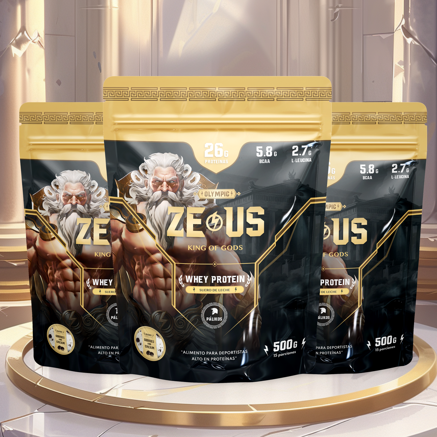 3 proteinas zeus de 500 gramos